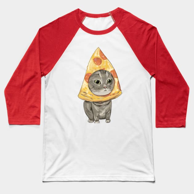 Pizza Cat Baseball T-Shirt by Marinuk